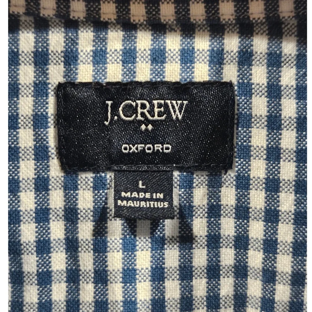 J. Crew Oxford Shirt Mens Large Gray Gingham Patchwork Long Sleeve Button Down